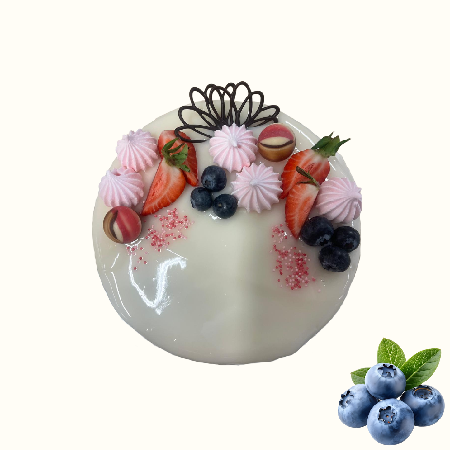 Valkosuklaa-mustikkakakku